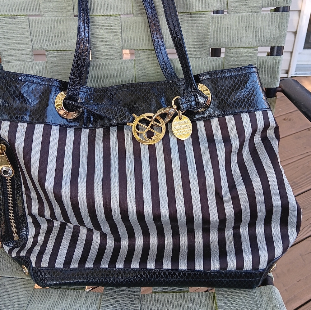 Henri Bendel Iconic Striped Brown and White Tote Bag